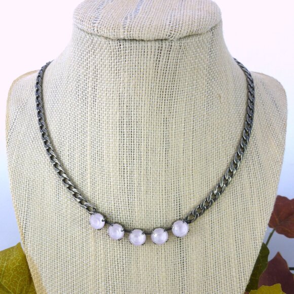 Powder Pink 5 Stone Necklace made with Genuine Swarovski Crystals in 8mm - Picture 4 of 5